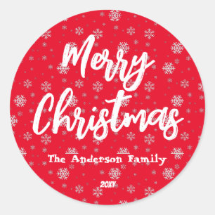 Typography Red and White Minimal Modern Christmas Classic Round Sticker