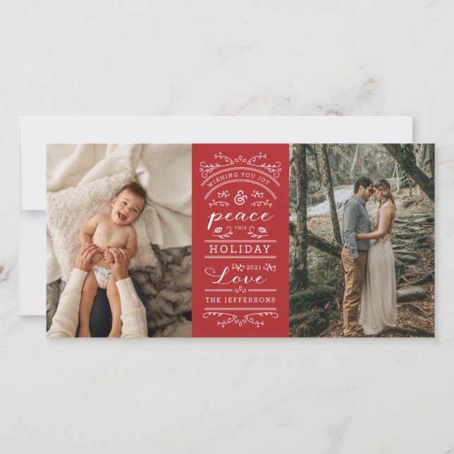 Typography Red Joy and Peace this Holiday Photo (Front)