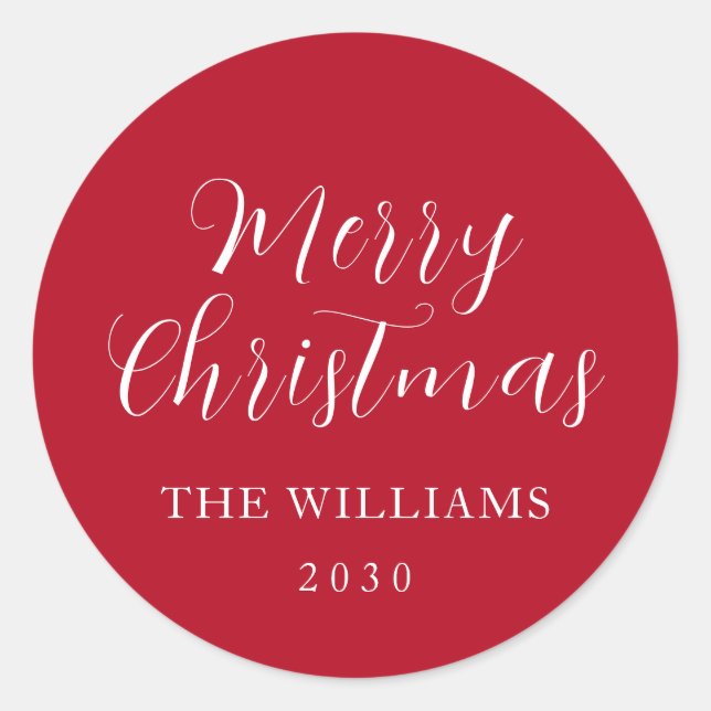 Typography Red Merry Christmas Classic Round Sticker (Front)