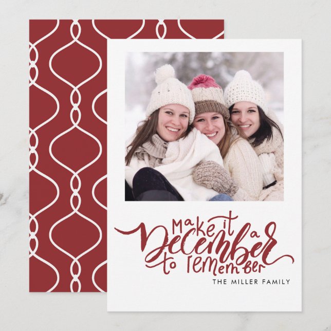 Typography Red Photo Christmas Card (Front/Back)