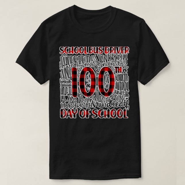 Typography Red Plaid 100th Day Of T-Shirt (Design Front)