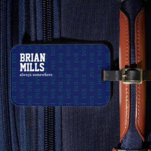 Typography Repeated Initials Blue Luggage Tag
