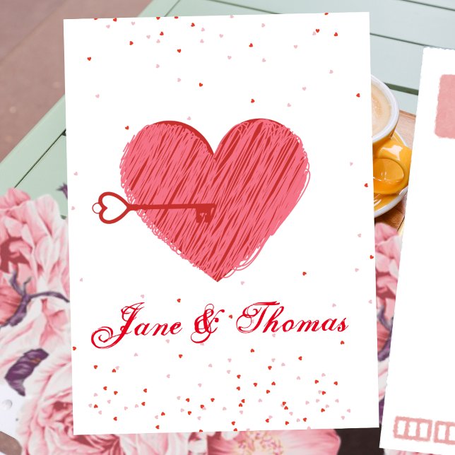 Typography Romantic Cute Red Heart Valentines Day Postcard (Creator Uploaded)