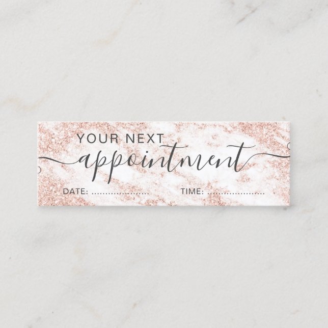 typography rose gold glitter marble appointment mini business card (Front)