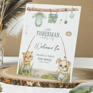 Typography Rustic Fisherman Baby Shower Pedestal Sign