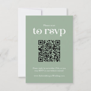 Typography Sage Green QR code Wedding RSVP Card