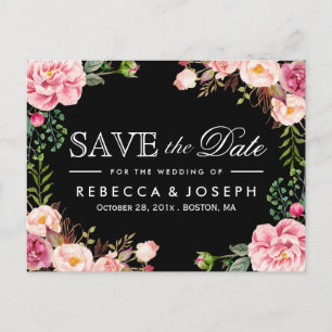 Typography Save the Date Modern Romantic Floral Announcement Postcard