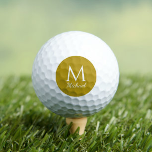 Typography Script Gold 3 Pack Name Monogrammed Golf Balls