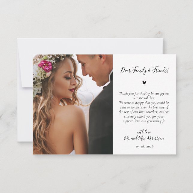Typography Script Heart 4 Photo Collage Wedding  Thank You Card (Back)