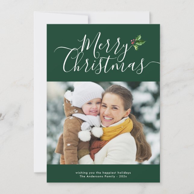 typography script merry christmas photo holiday card (Front)