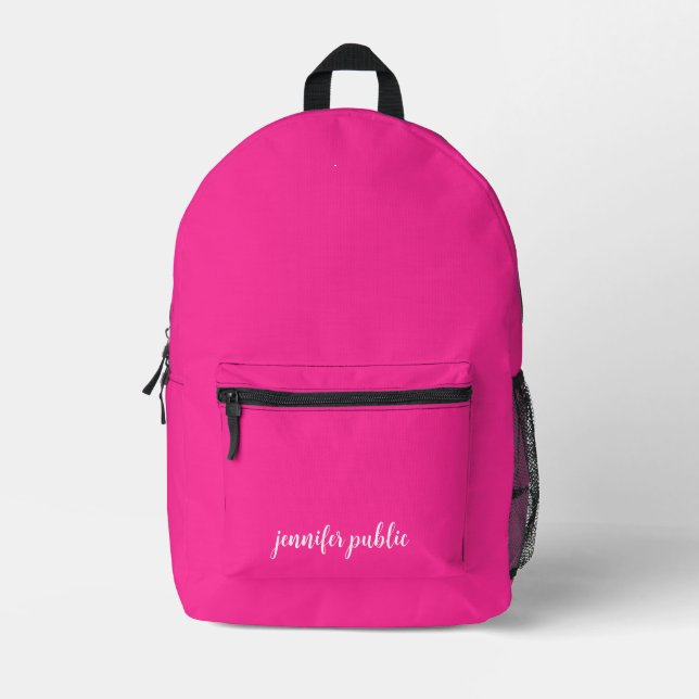 Typography Script Name Cute Best Pink Solid Colour Printed Backpack (Front)
