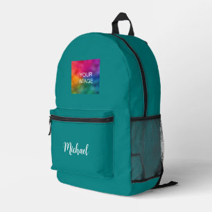 Typography Script Name Teal Solid Colour Cute Best Printed Backpack