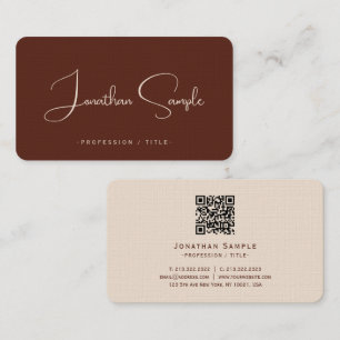 Typography Script Terracotta Luxury Premium Linen Business Card