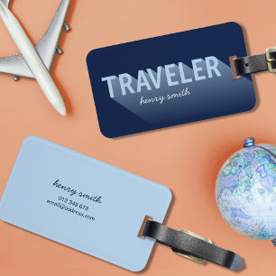 Typography Shadow Modern Blue Traveller Luggage Ta Tag
