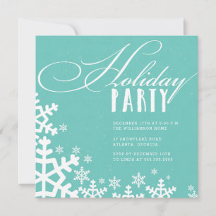 Typography Snowflakes Sea Green Holiday Party Invitation
