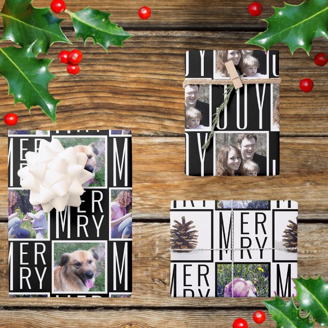 Typography Square Photos Chic Black And White Wrapping Paper Sheet (Creator Uploaded)