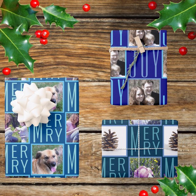 Typography Square Photos Chic Navy Dark Blue Wrapping Paper Sheet (Creator Uploaded)