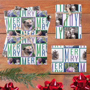 Typography Square Photos Cool Colors Wrapping Paper Sheet