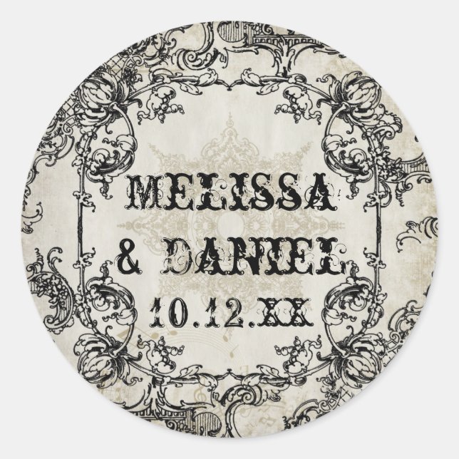 Typography Style Engravers Fonts Swirl Flourishes Classic Round Sticker (Front)