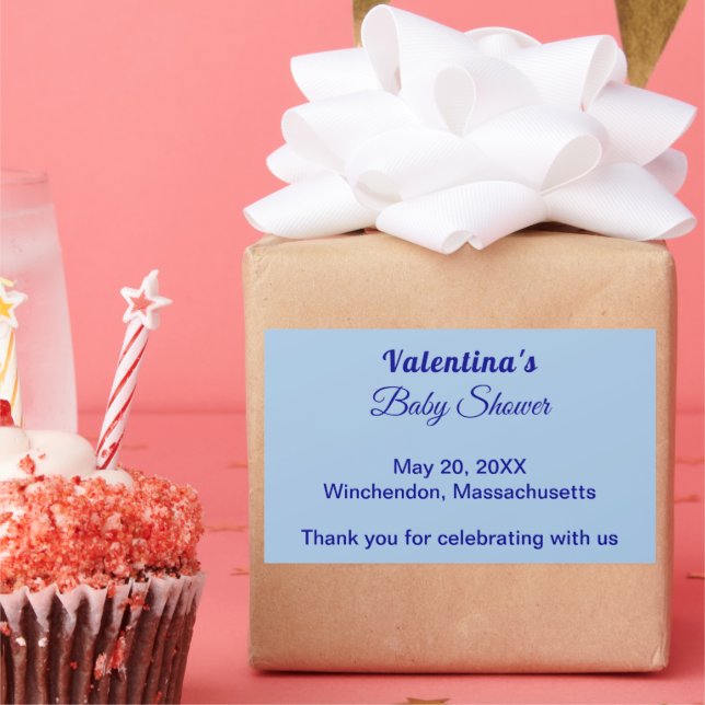 Typography Style Minimalist Light Blue Baby Shower Rectangular Sticker (Party)