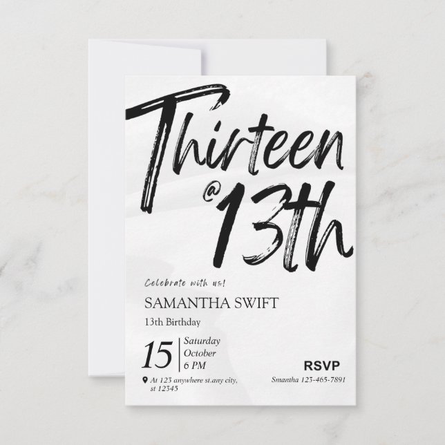 Typography Sweet 13 birthday invitations (Front)