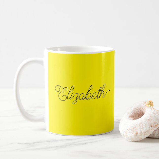 Typography Template Add Your Name Bright Yellow Coffee Mug (With Donut)