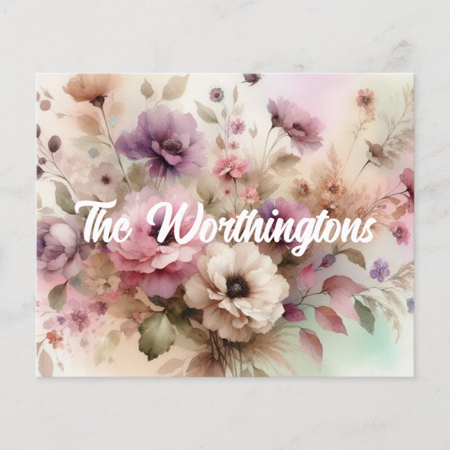 Typography text Fall leaves and flowers watercolor (Front)