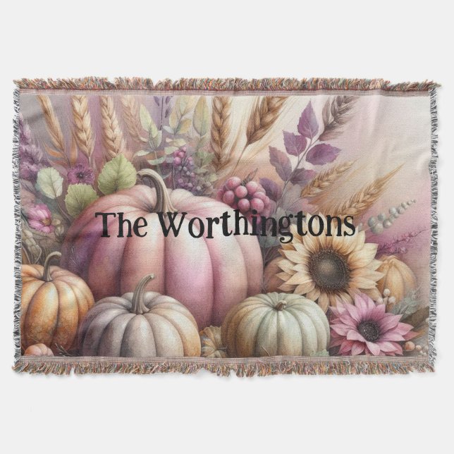 Typography text Fall pumpkins watercolor  Throw Blanket (Front)