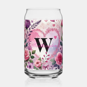 Typography text floral hearts romantic watercolor can glass