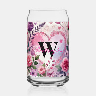 Typography text floral hearts romantic watercolor  can glass