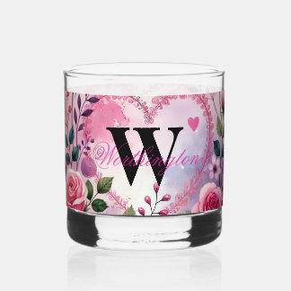 Typography text floral hearts romantic watercolor  whiskey glass
