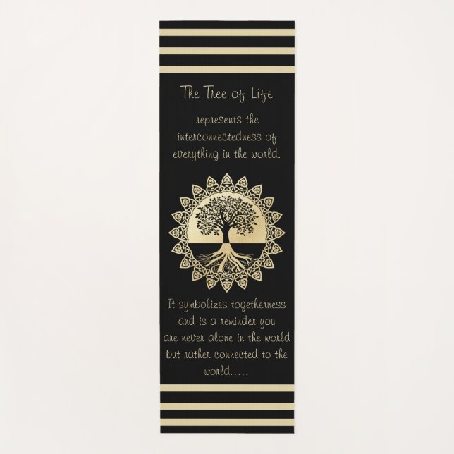 Typography Tree of Life Black and Tan Yoga Mat (Front)