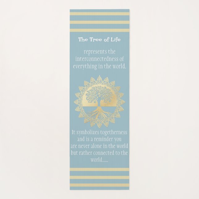 Typography Tree of Life Blue  and Gold Yoga Mat (Back)