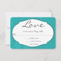 Typography Turquoise Blue Damask Wedding
