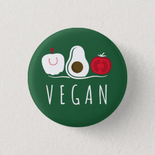 Typography Vegan Veg Fruit Motifs White on Green 3 Cm Round Badge