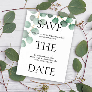 Typography Watercolor Leaves Wedding Save The Date Magnetic Invitation