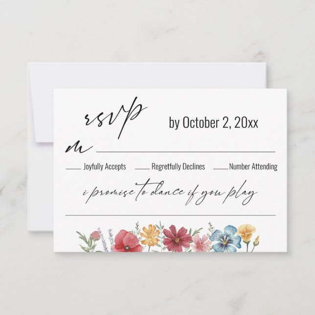 Typography Watercolor Wildflower Song Request RSVP Card (Front)