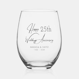 Typography Wedding Anniversary Stemless Wine Glass