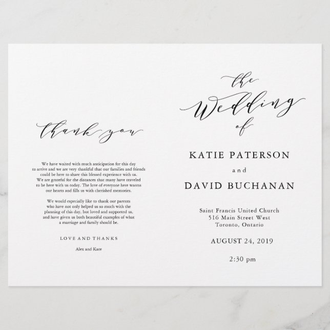 Typography wedding program (Front)