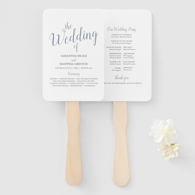 Typography Wedding Program Fan (Front and Back)