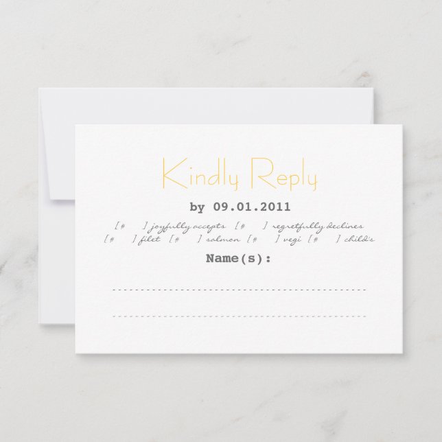 Typography Wedding RSVP in Grey and Yellow Card (Front)