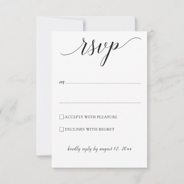 Typography Wedding RSVP / Reply Card (Black) (Front)