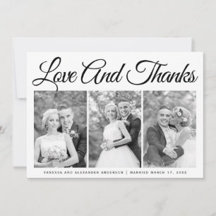 Typography wedding Thank You three photo collage Card