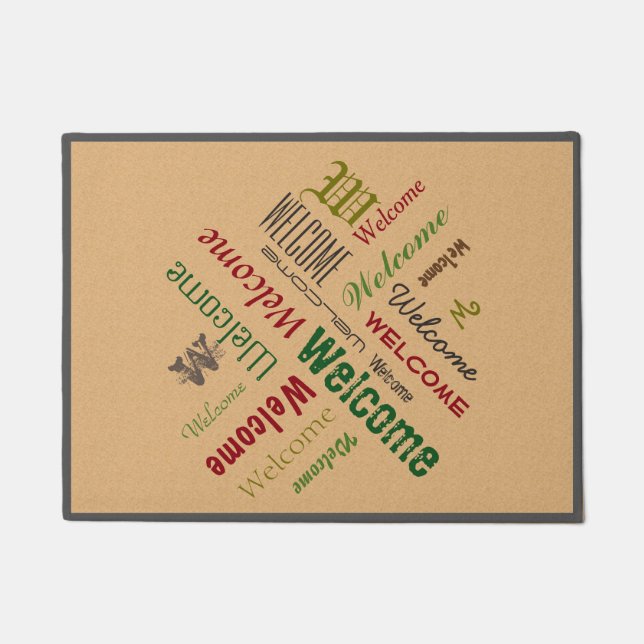 Typography Welcome any Word Collage on any Colour Doormat (Front)