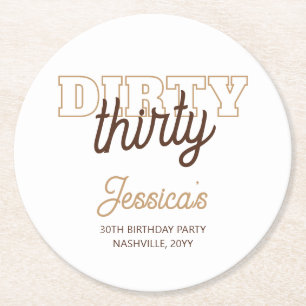 Typography Western Cowgirl 30th Birthday Party Round Paper Coaster