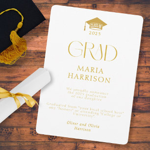 Typography White and Gold No Photo Announcement