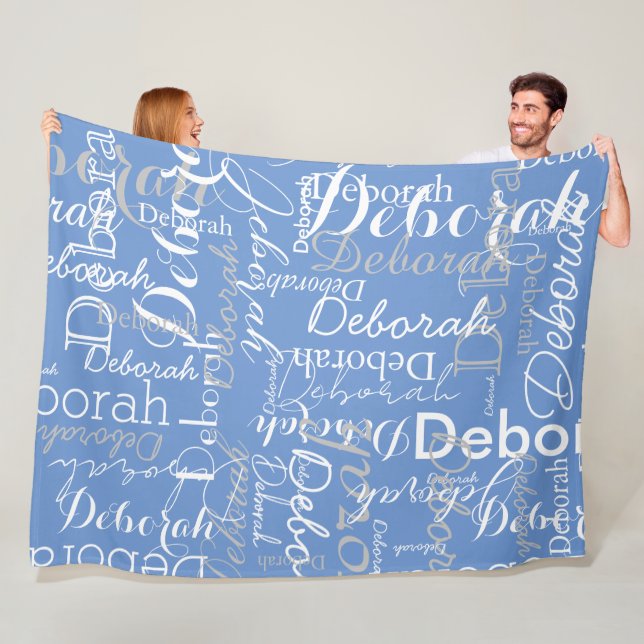 Typography White Names Pattern CornFlower Blue Fleece Blanket (In Situ)