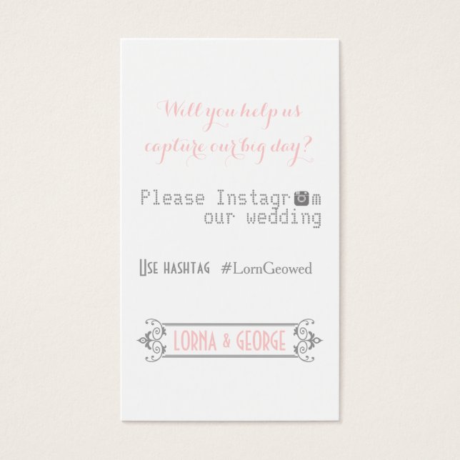 Typography with Instagram hashtag pink wedding (Front)