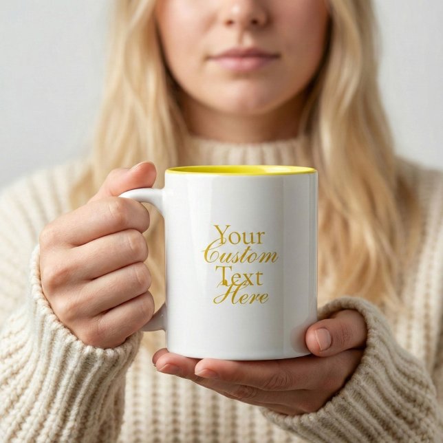 Typography Your Quote Serif And Script Yellow Two-Tone Coffee Mug (Creator Uploaded)