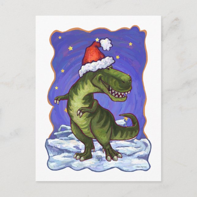 Tyrannosaurus Christmas Holiday Postcard (Front)